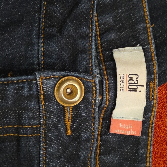 New CAbi Dark Blue High Straight Women's Jeans Size 12 32 5 Pkt Soft Denim - Picture 7 of 7